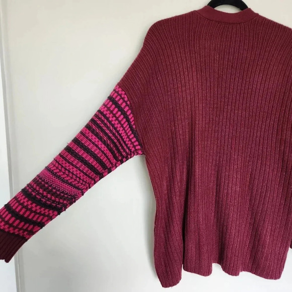 Lane Bryant 18/20 Cardigan Sweater Chunky Knit Fair Isle Maroon Pink Ribbed - Picture 8 of 8